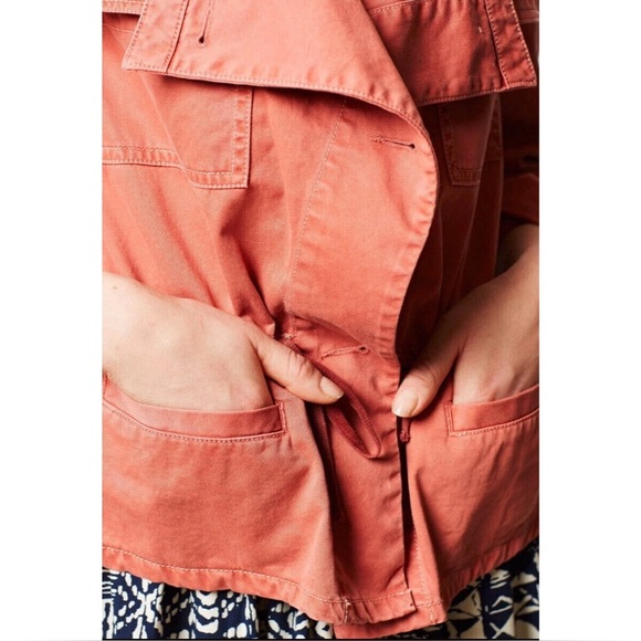 Anthropologie Hei Hei Anorak Jacket Drawstring Button Front Melon Pink Small - Picture 3 of 10